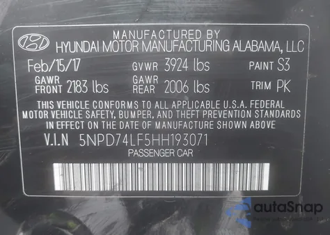 2017 Hyundai Elantra Se z USA, uszkodzony, nr VIN 5NPD74LF5HH193071